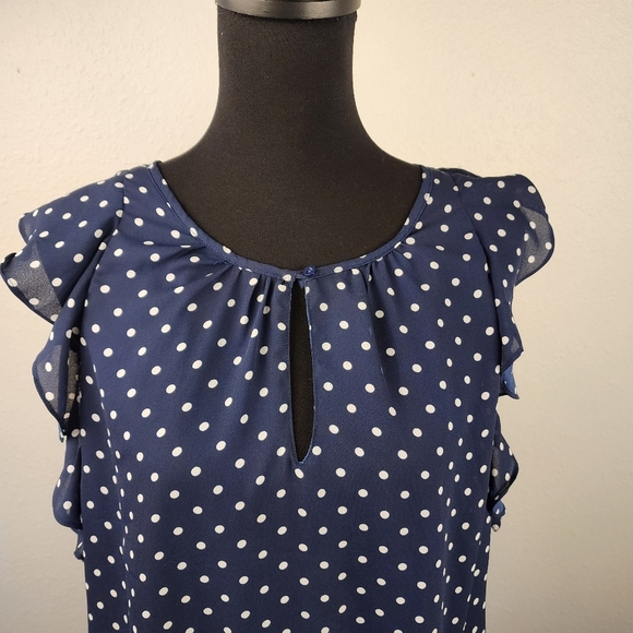 J. Crew Blue and White Flutter Sleeves Midi Length Polka Dot Dress Size S - Picture 2 of 10